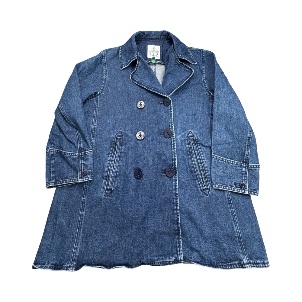 Lauren Ralph Lauren Denim Pea Coat Women S Blue Cotton Nautical VTG 90's